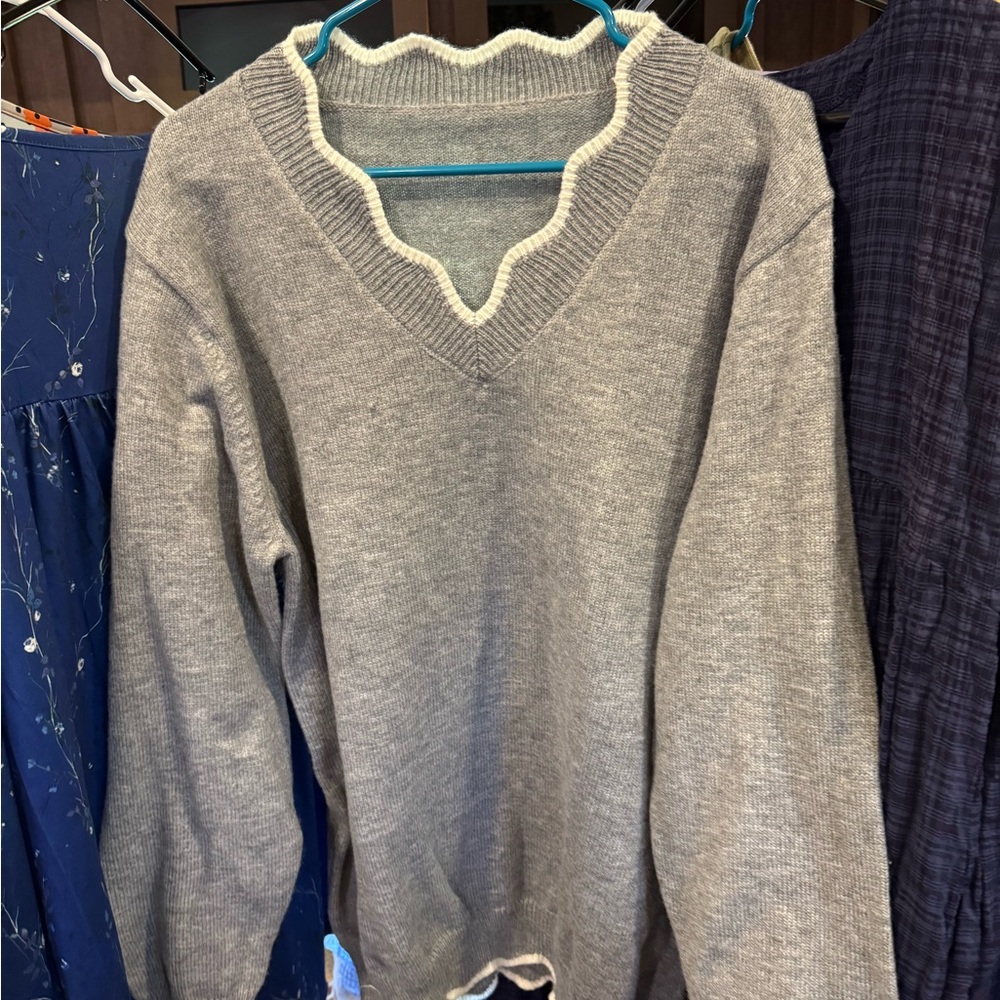 Gray V-Neck Women's Sweater